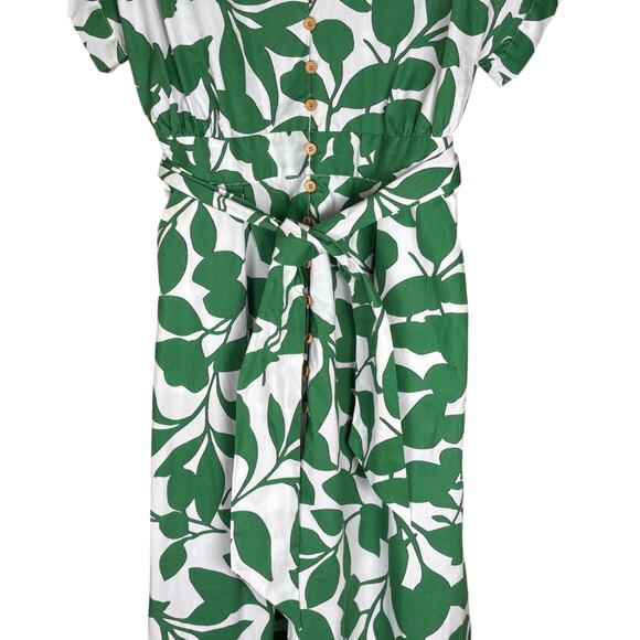 NWT Zara Floral Printed Midi Shirt Dress Women's L Cotton Green White Tropical - Picture 4 of 12